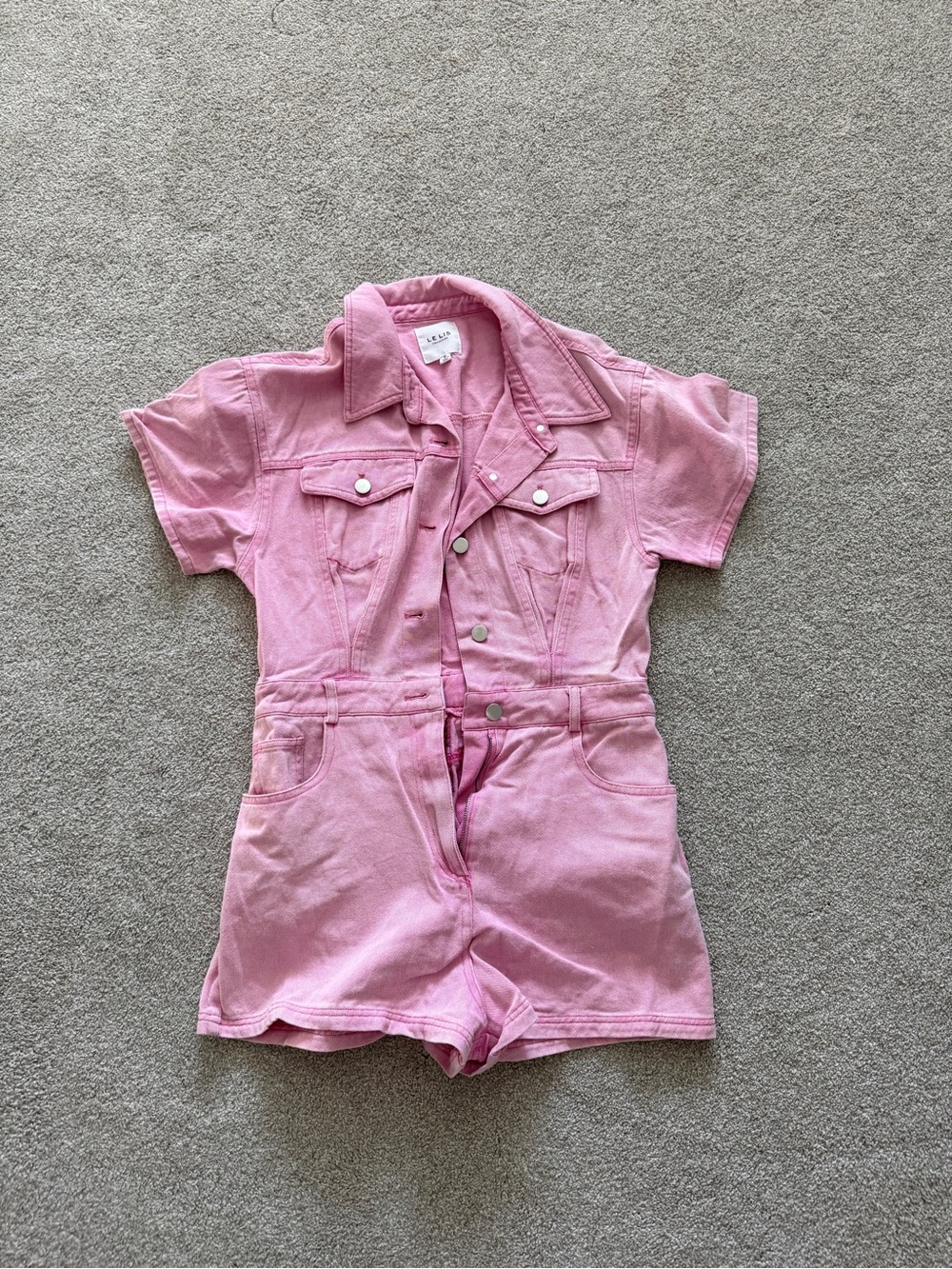 Pink denim overalls jumpsuit shorts